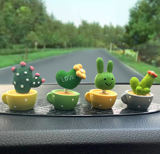 Cute shaking his head spring car ornaments animal cactus small potted resin ornaments cake baking decorations