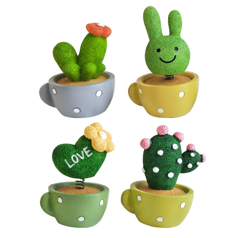 Cute shaking his head spring car ornaments animal cactus small potted resin ornaments cake baking decorations