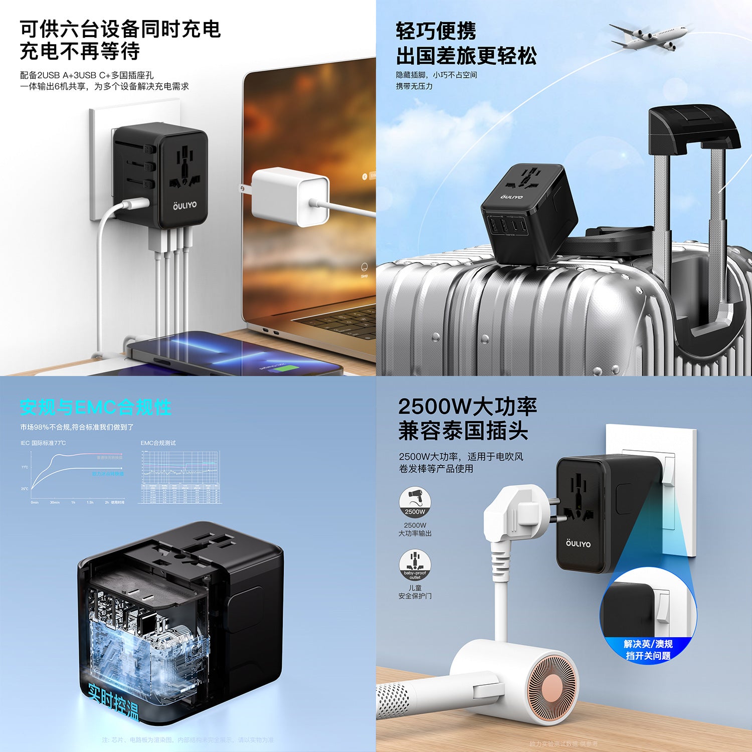 新款直销转换插座3USB旅行多国插头转换插头创意typeC多国插座