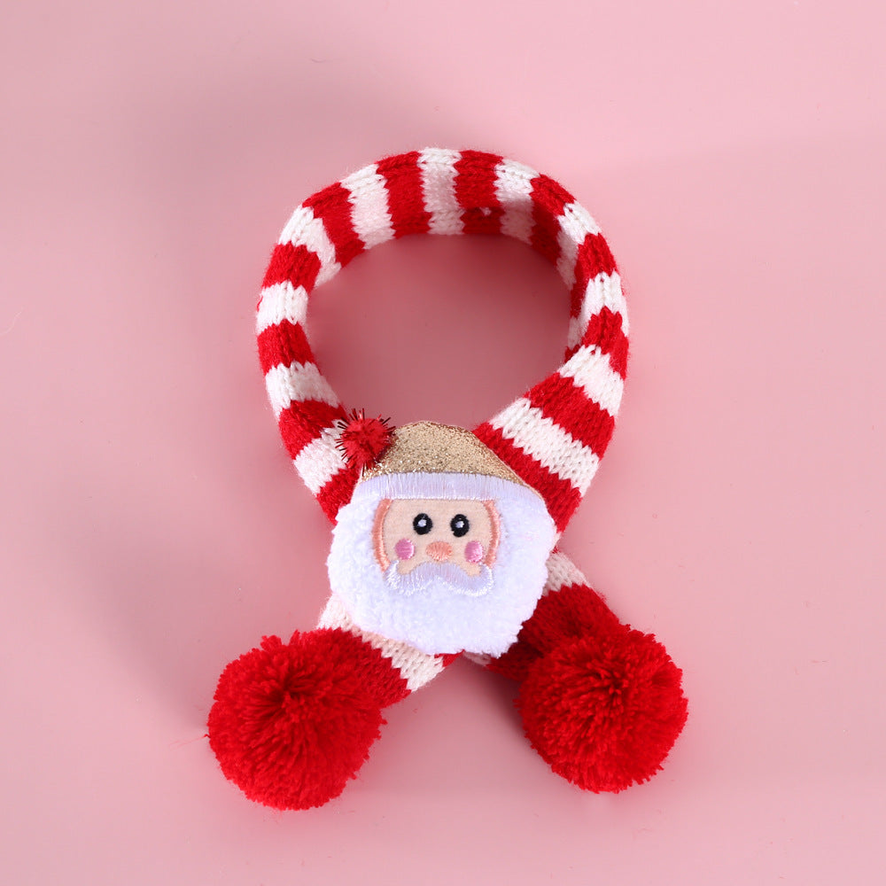 Cross-border cat dog Santa Claus adjustable collar saliva towel pet knitted wool striped Christmas scarf
