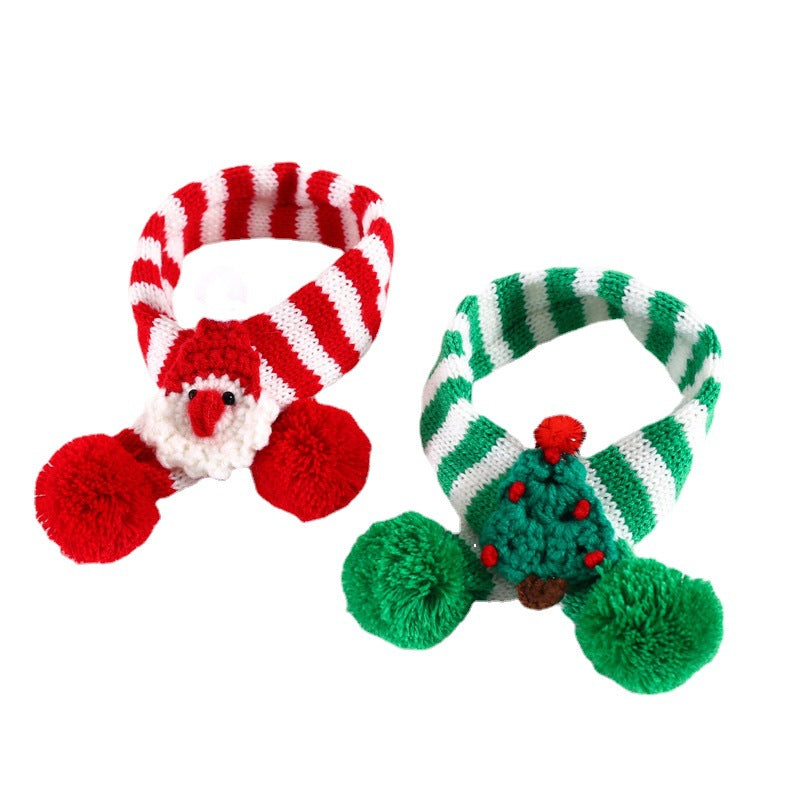 Cross-border cat dog Santa Claus adjustable collar saliva towel pet knitted wool striped Christmas scarf